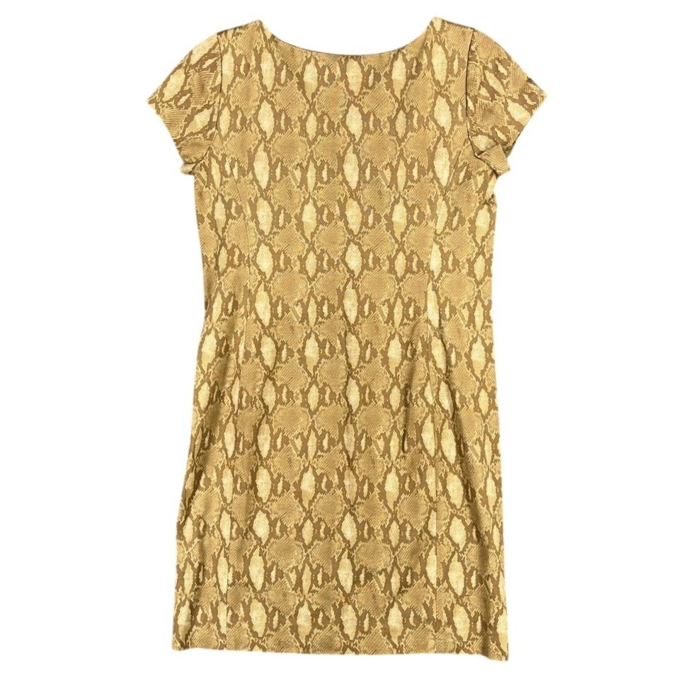 Lauren Ralph Lauren Snakeskin Sheath Dress Tan Cap Sleeve Stretch Knit Pl Womens